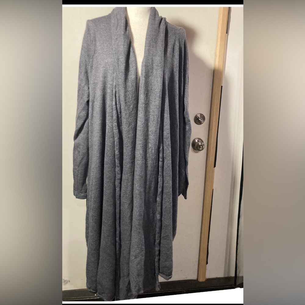 Ruti Cozy Up Wrap Open Cardigan Cotton/Linen Tapered Hem Line Grey One Size - Picture 2 of 11